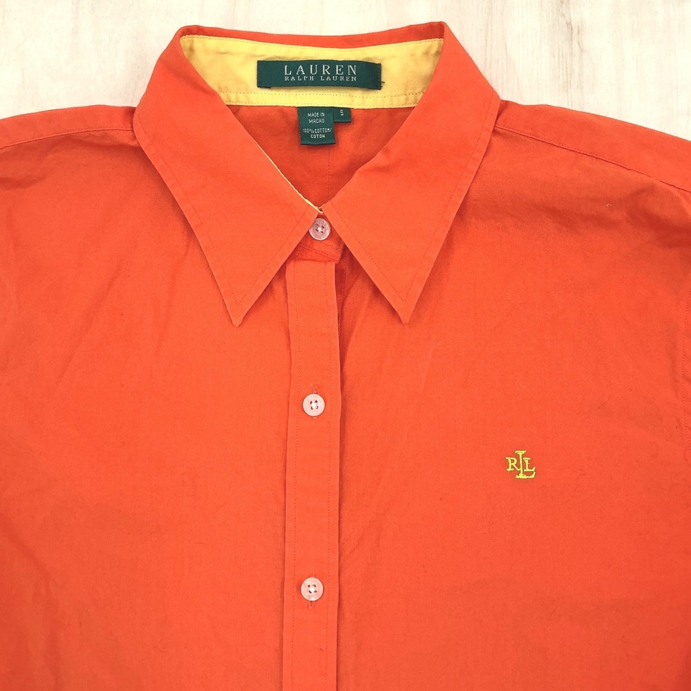 Lauren Ralph Lauren Shirt Womens S Orange Long Sleeve Cotton Button Up Preppy - Picture 3 of 8